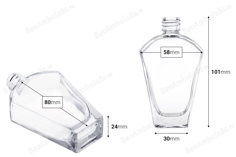 Staklena bočica za parfem 50mL, posebnog "V" oblika, 18/415-dimenzije_slike