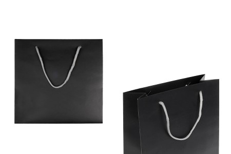 Crna mat plastificirana poklon kesa 220x90x210mm sa sivom pamučnom ručkom-slika_proizvoda