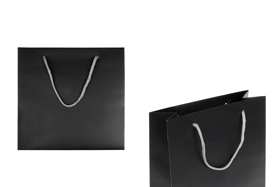 Crna mat plastificirana poklon kesa 220x90x210mm sa sivom pamučnom ručkom-slika_proizvoda