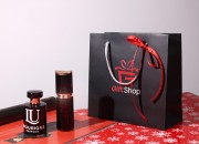 Crna mat plastificirana poklon kesa 220x90x210mm sa sivom pamučnom ručkom-grupa_slika