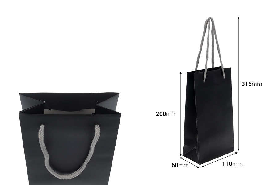 Crna mat poklon kesa 110x60x200mm sa sivom pamučnom ručkom - 20 kom-dimenzije_slike