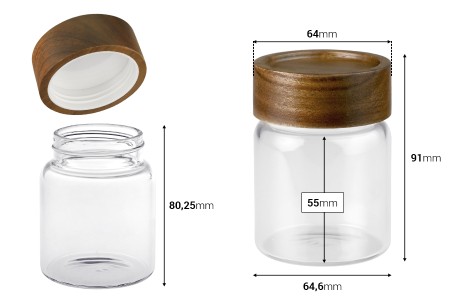 Staklena cilindrična teglica 160mL sa drvenim zatvaračem-dimenzije_slike