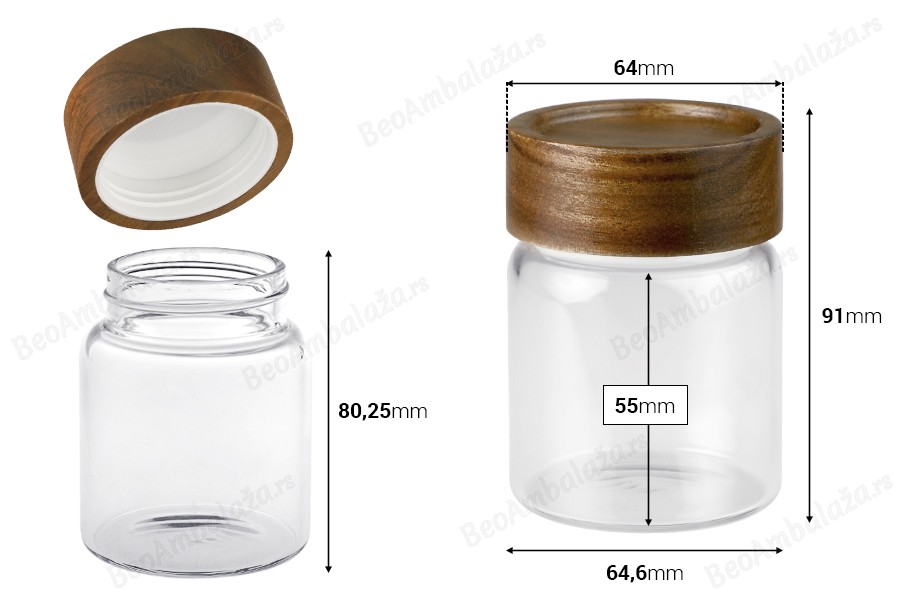 Staklena cilindrična teglica 160mL sa drvenim zatvaračem-dimenzije_slike