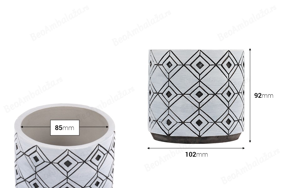 Dekorativna posuda od cementa 102x92 mm u više dizajna - 4 kom-dimenzije_slike