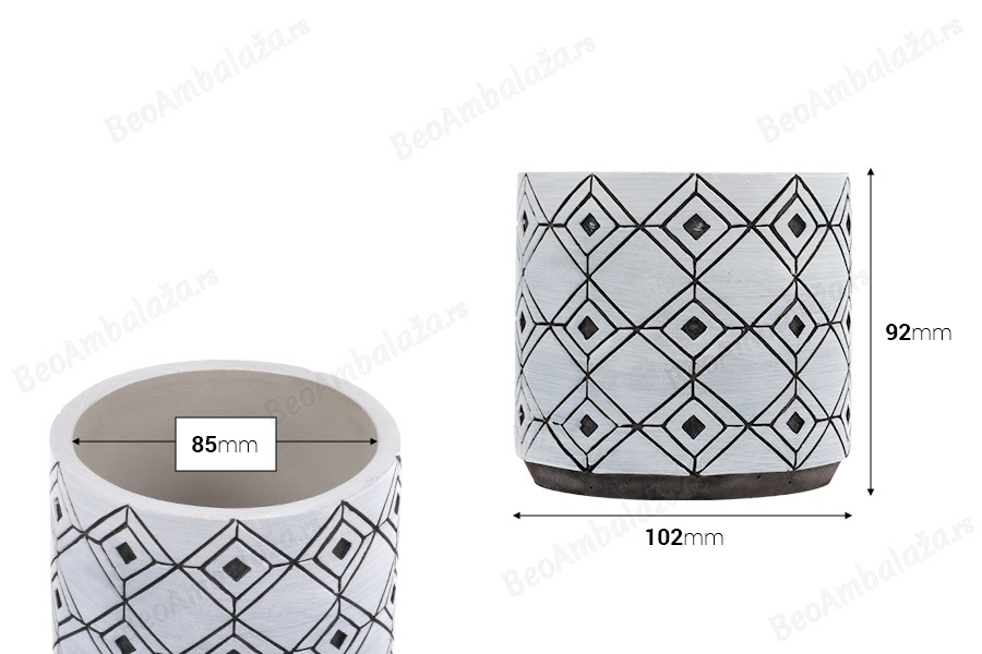 Dekorativna posuda od cementa 102x92 mm u više dizajna - 4 kom-dimenzije_slike