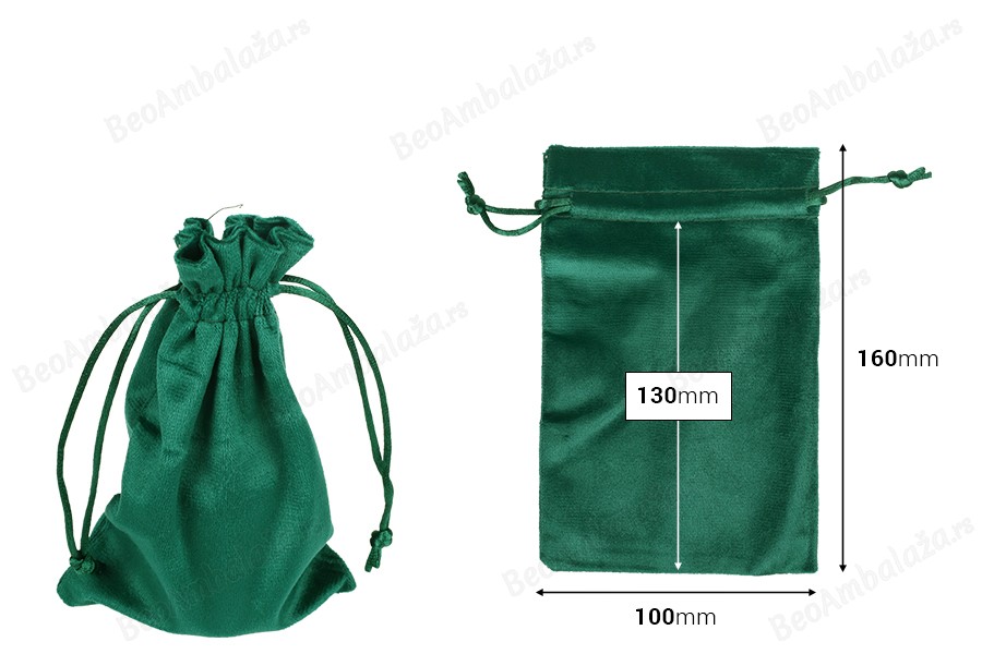 Vrećica od velura 100x160mm, u zelenoj boji - 50 kom-dimenzije_slike