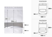 Aluminijumske DoyPack kesice sa zip zatvaranjem, prozorom, ovalnim dnom i sa mogućnošću termo lepljenja 200x50x300mm - 100kom-dimenzije_slike