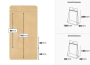 Kraft Doy Pack kesice sa "zip" zatvaranjem 100x60x200 mm, ventilom, prozorom, unutrašnjom i spoljašnjom providnom oblogom i mogućnost termo zatvaranja  - 25 kom-dimenzije_slike