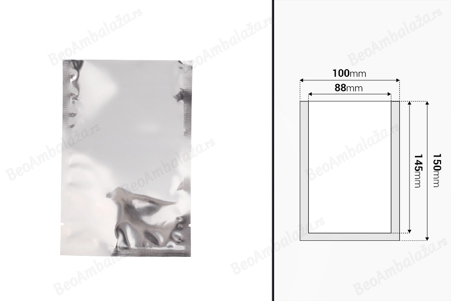 Aluminijumske kesice 100x150 mm sa mogućnošću termo zatvaranja i lakim otvaranjem – 100 kom-dimenzije_slike