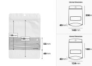 Aluminijumske DoyPack kesice sa zip zatvaranjem, prozorom, ovalnim dnom i sa mogućnošću termo lepljenja 140x40x200mm - 100kom-dimenzije_slike