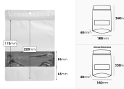 Aluminijumske DoyPack kesice sa zip zatvaranjem, prozorom, ovalnim dnom i sa mogućnošću termo lepljenja 180x40x260mm - 100kom-dimenzije_slike