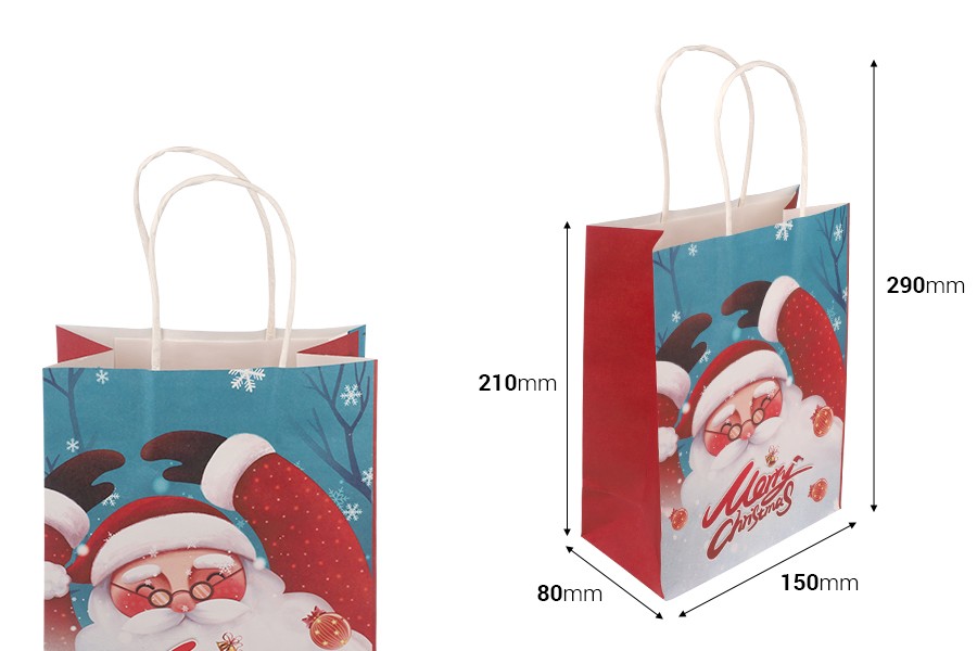 Božićne papirne poklon kese 150x80x210 mm sa ručkom - 12 kom