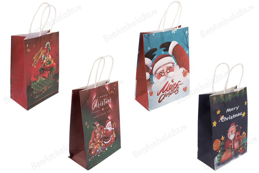 Božićne papirne poklon kese 185x95x255 mm sa ručkom - 12 kom-slika_proizvoda