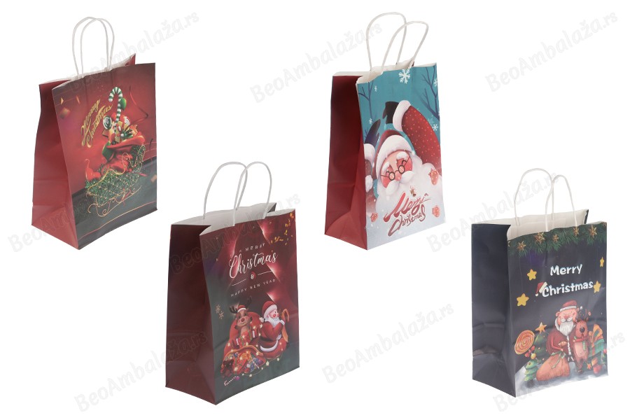Božićne papirne poklon kese 255x125x330 mm sa ručkom - 12 kom-slika_proizvoda