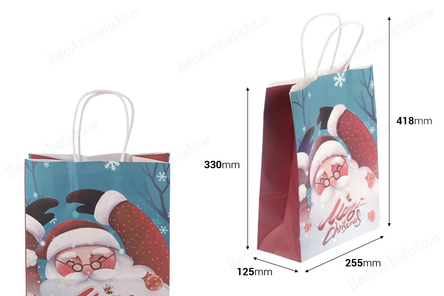 Božićne papirne poklon kese 255x125x330 mm sa ručkom - 12 kom-dimenzije_slike