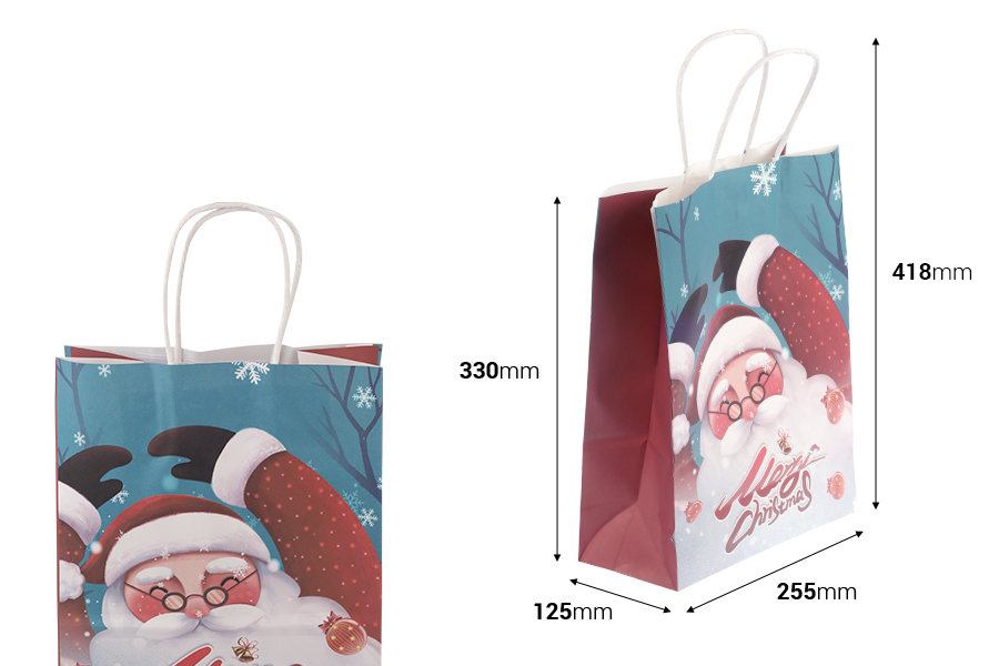Božićne papirne poklon kese 255x125x330 mm sa ručkom - 12 kom