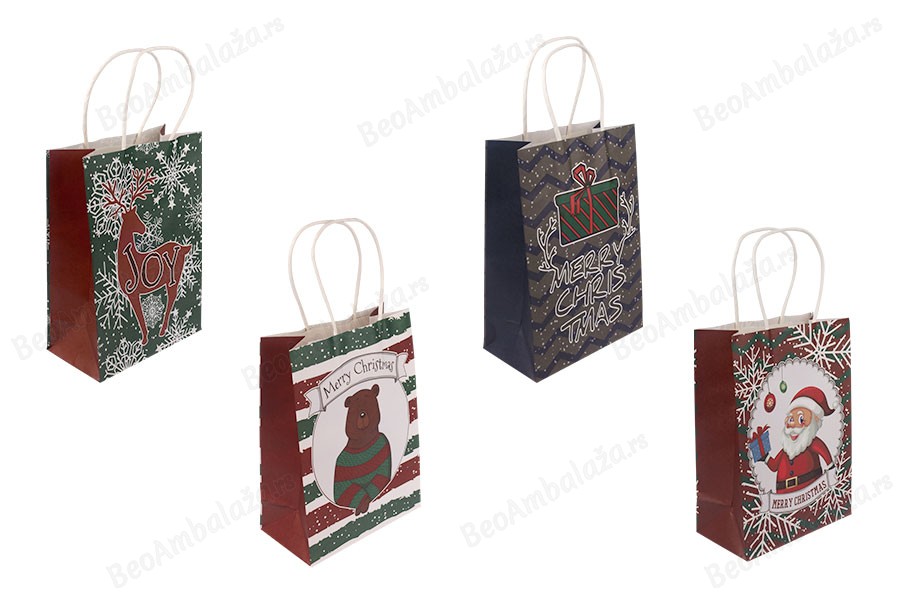 Papirne poklon kese sa Božićnim motivima, dimenzija 150x80x210 mm sa ručkom - 12 kom-slika_proizvoda