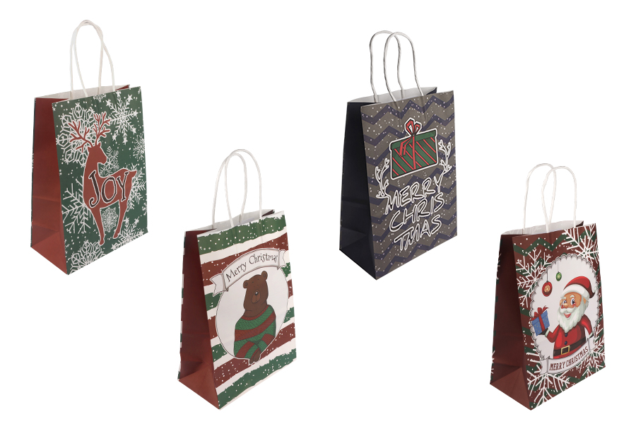 Papirne poklon kese sa Božićnim motivima, dimenzija 185x95x255 mm sa ručkom - 12 kom-slika_proizvoda