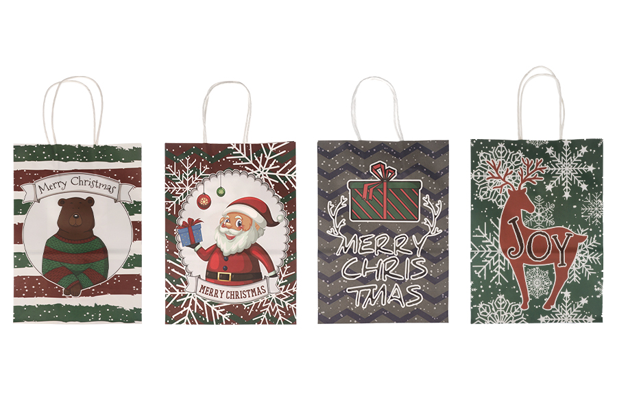 Papirne poklon kese sa Božićnim motivima, dimenzija 185x95x255 mm sa ručkom - 12 kom-grupa_slika