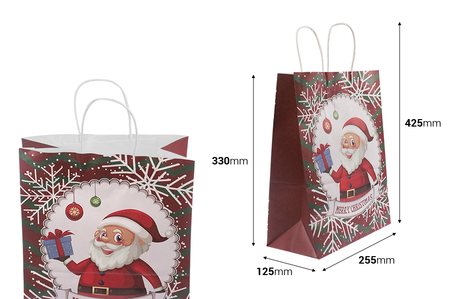 Papirne poklon kese sa Božićnim motivima, dimenzija 255x125x330 mm sa ručkom - 12 kom-dimenzije_slike