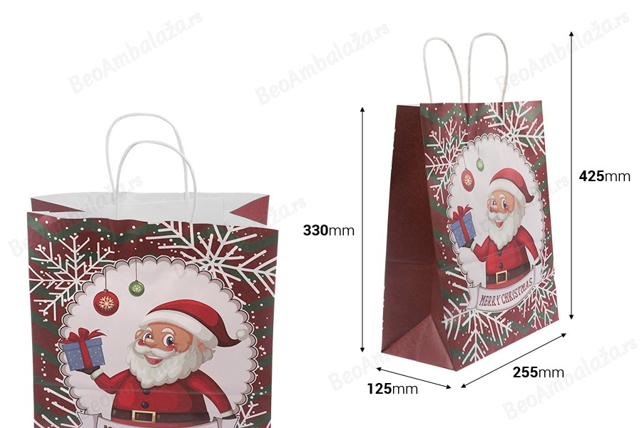 Papirne poklon kese sa Božićnim motivima, dimenzija 255x125x330 mm sa ručkom - 12 kom-dimenzije_slike