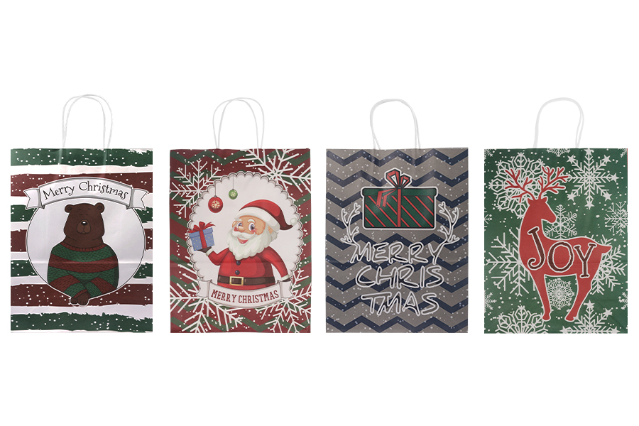 Papirne poklon kese sa Božićnim motivima, dimenzija 255x125x330 mm sa ručkom - 12 kom-grupa_slika