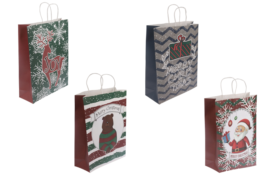 Papirne poklon kese sa Božićnim motivima, dimenzija 315x115x420 mm sa ručkom - 12 kom-slika_proizvoda