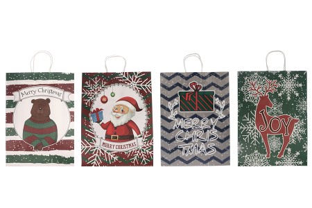 Papirne poklon kese sa Božićnim motivima, dimenzija 315x115x420 mm sa ručkom - 12 kom-grupa_slika