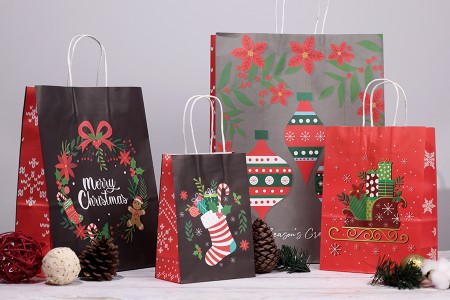 Elegantne papirne poklon kese sa Božićnim motivima, dimenzija 150x80x210 mm sa ručkom - 12 kom-grupa_slika