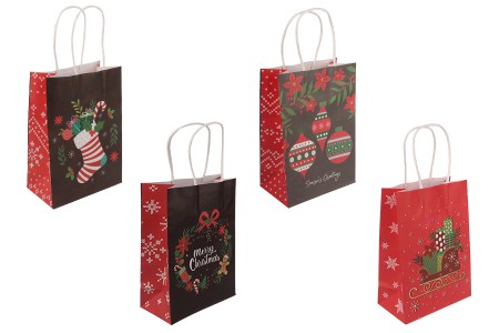 Elegantne papirne poklon kese sa Božićnim motivima, dimenzija 150x80x210 mm sa ručkom - 12 kom-slika_proizvoda