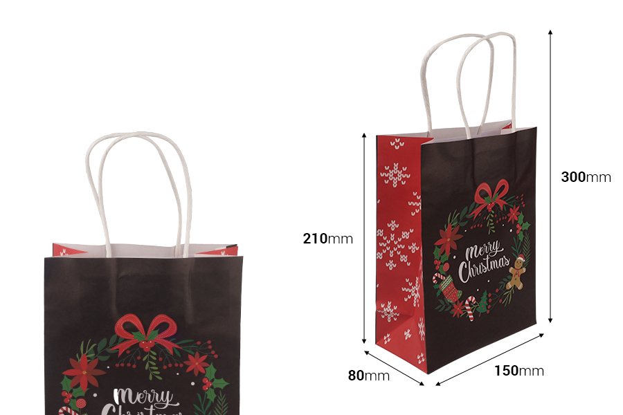 Elegantne papirne poklon kese sa Božićnim motivima, dimenzija 150x80x210 mm sa ručkom - 12 kom-dimenzije_slike