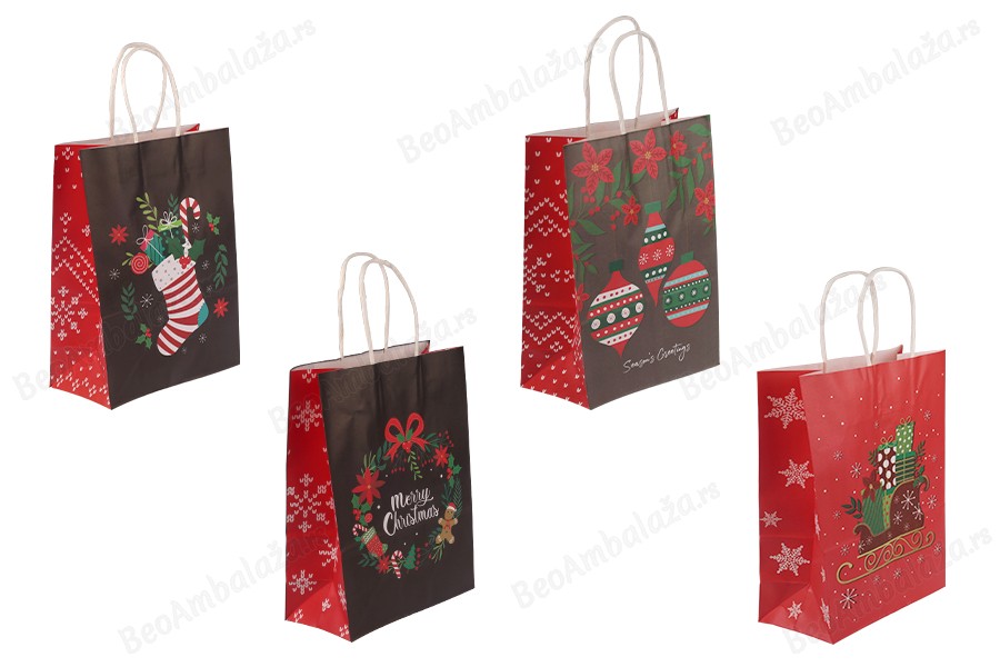 Elegantne papirne poklon kese sa Božićnim motivima, dimenzija 185x95x255 mm sa ručkom - 12 kom-slika_proizvoda