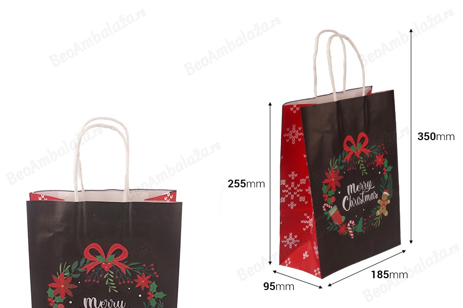Elegantne papirne poklon kese sa Božićnim motivima, dimenzija 185x95x255 mm sa ručkom - 12 kom-dimenzije_slike