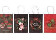 Elegantne papirne poklon kese sa Božićnim motivima, dimenzija 185x95x255 mm sa ručkom - 12 kom
