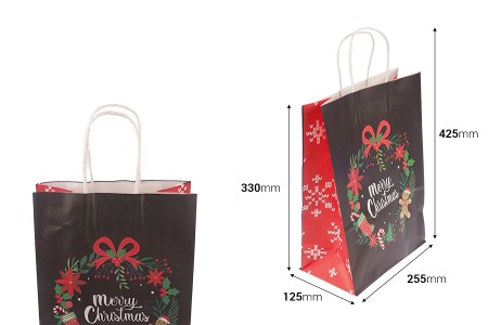 Elegantne papirne poklon kese sa Božićnim motivima, dimenzija 255x125x330 mm sa ručkom - 12 kom-dimenzije_slike