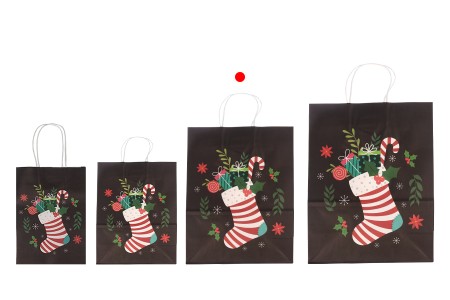 Elegantne papirne poklon kese sa Božićnim motivima, dimenzija 255x125x330 mm sa ručkom - 12 kom-grupa_slika