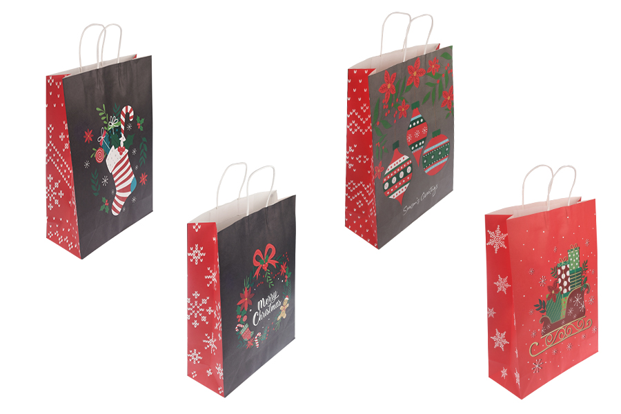 Elegantne papirne poklon kese sa Božićnim motivima, dimenzija 315x115x420 mm sa ručkom - 12 kom-slika_proizvoda