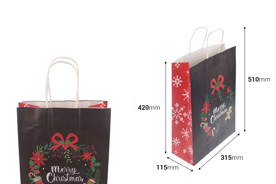 Elegantne papirne poklon kese sa Božićnim motivima, dimenzija 315x115x420 mm sa ručkom - 12 kom-dimenzije_slike