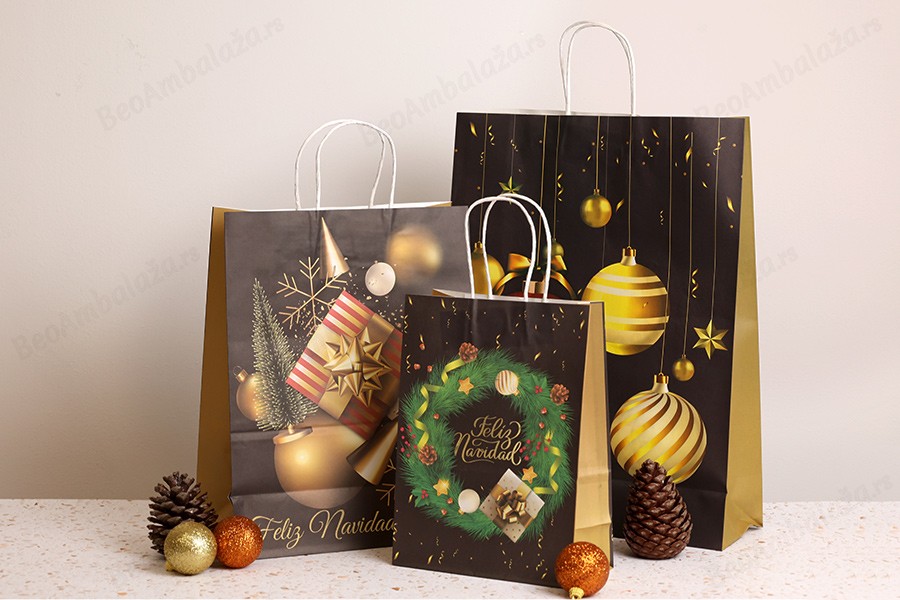Papirne kese sa Božićnim motivima, dimenzija 255x125x330 mm sa ručkom - 12 kom-grupa_slika