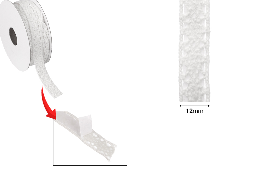 Bela čipka širine 12mm sa samolepljivom trakom - komad je 4,6 metara-dimenzije_slike