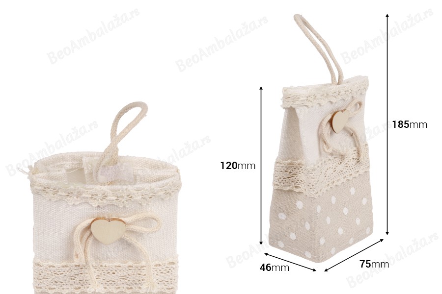 Ručno izrađene vrećice u krem-beloj boji na tačkice, 75x46x120mm - 12 kom-dimenzije_slike