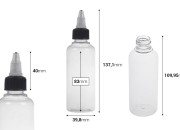 Plastična PET bočica 100mL sa crnim "unicorn" poklopcem za elektronsku cigaretu - 50 kom-dimenzije_slike