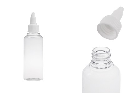 Flašica PET 100mL providna sa belim twist up zatvaračem "unicorn" za elektronske cigarete - 50 kom-slika_proizvoda
