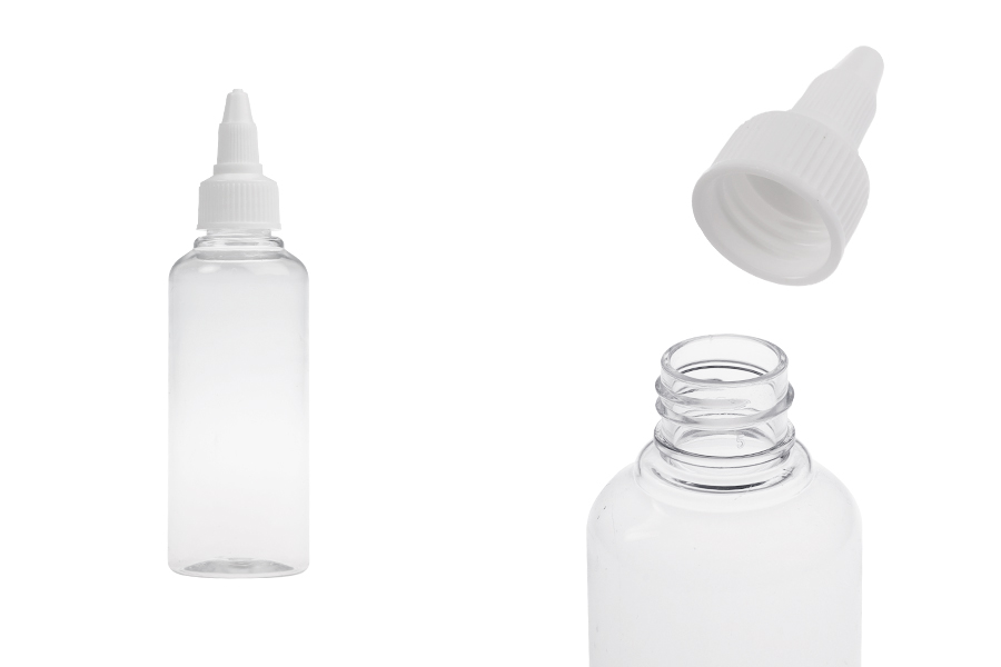 Flašica PET 100mL providna sa belim twist up zatvaračem "unicorn" za elektronske cigarete - 50 kom-slika_proizvoda