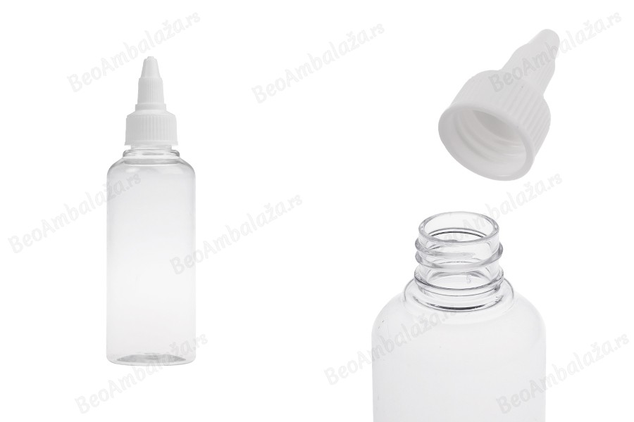 Flašica PET 100mL providna sa belim twist up zatvaračem "unicorn" za elektronske cigarete - 50 kom-slika_proizvoda