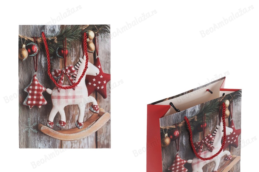 Božićne papirne poklon kese sa konjićem, dimenzija 180x85x240 mm (210 g) sa ručkom - 12 kom-slika_proizvoda
