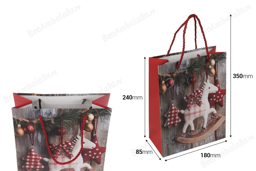 Božićne papirne poklon kese sa konjićem, dimenzija 180x85x240 mm (210 g) sa ručkom - 12 kom-dimenzije_slike