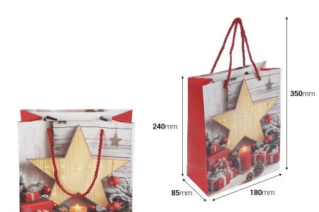 Božićne papirne poklon kese sa zvezdom, dimenzija 180x85x240 mm (210 g) sa ručkom - 12 kom-dimenzije_slike