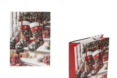 Božićne papirne poklon kese sa čarapom, dimenzija 180x85x240 mm (210 g) sa ručkom - 12 kom-slika_proizvoda