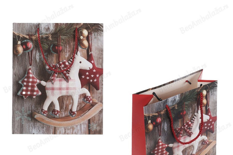Božićne papirne poklon kese sa konjićem, dimenzija 260x100x320 mm (210 g) sa ručkom - 12 kom-slika_proizvoda